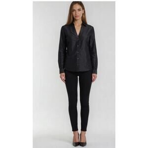 Patty Kim Forever Dupioni Silk Button Up Shirt in Black L